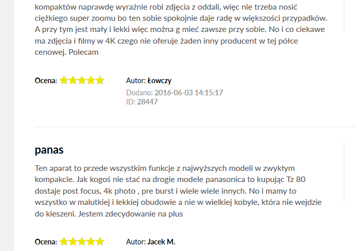 Panasonic Tz 80 opinie ze strony Cyfrowe.pl