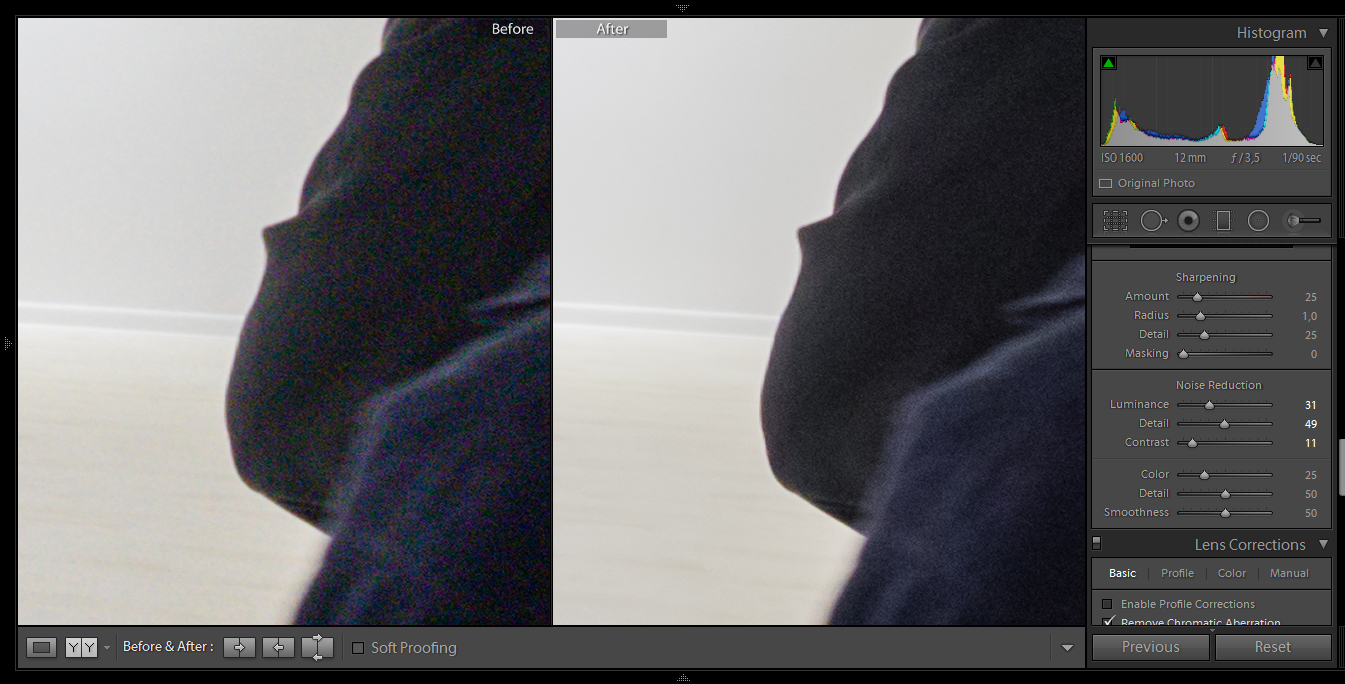 Z lewej strony znajduje się fotografia przed zastosowaniem odszumiania, natomiast po prawej z wykorzystaniem tej funkcji. Jak widać zastosowanie odszumiania robi duża różnicę w jakości fotografii.
