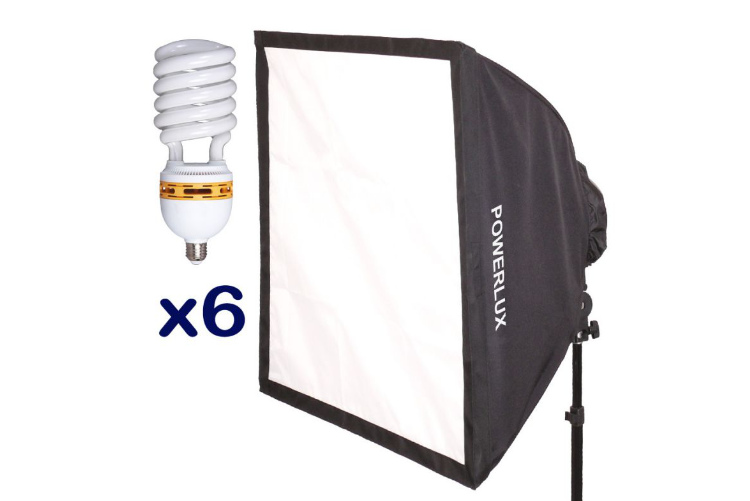 Lampa Funsports Z softboxem 6-świetlówkowym SQ-606 60x60cm + 6x świetlówka 30W
