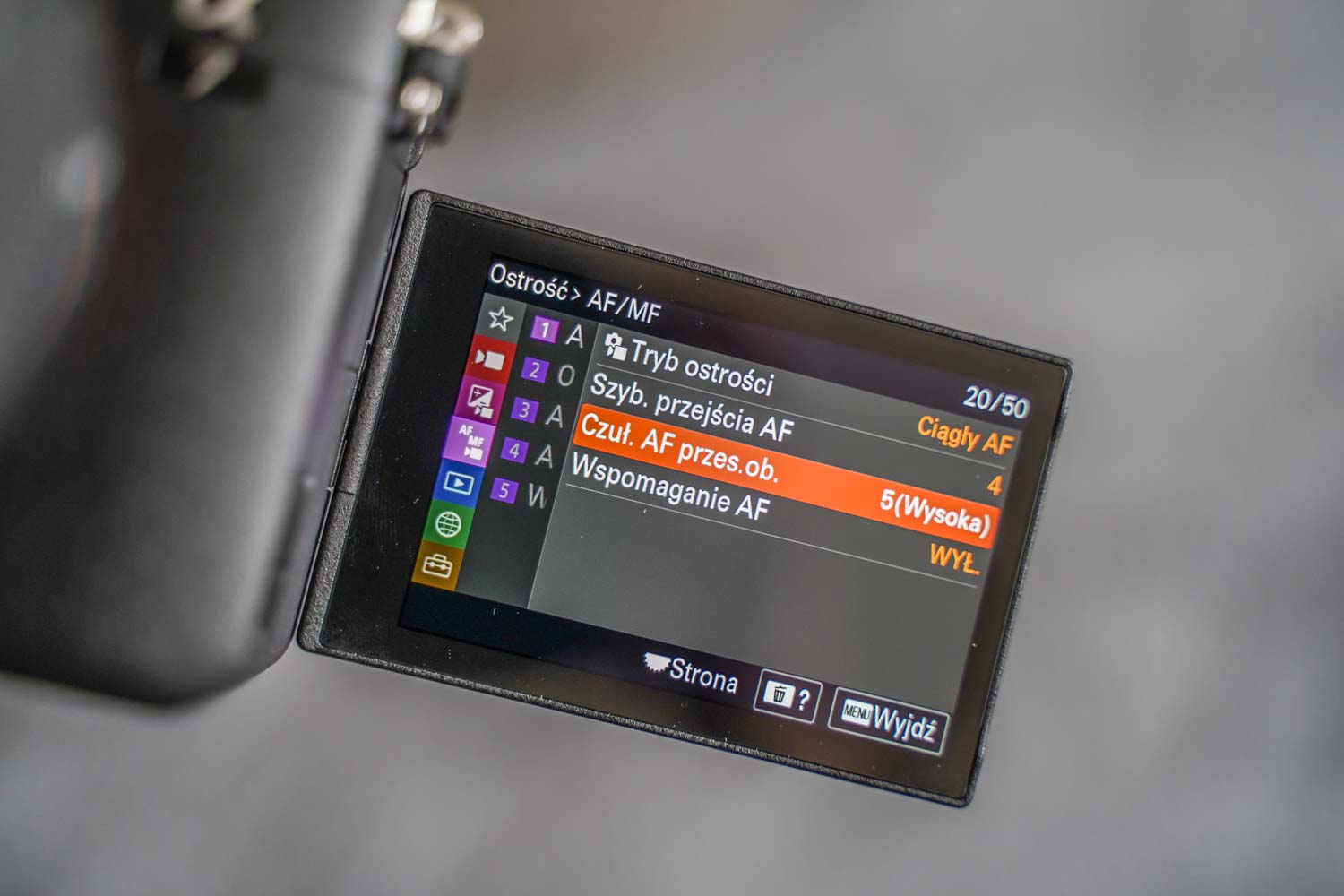 menu w aparacie Sony A7 IV